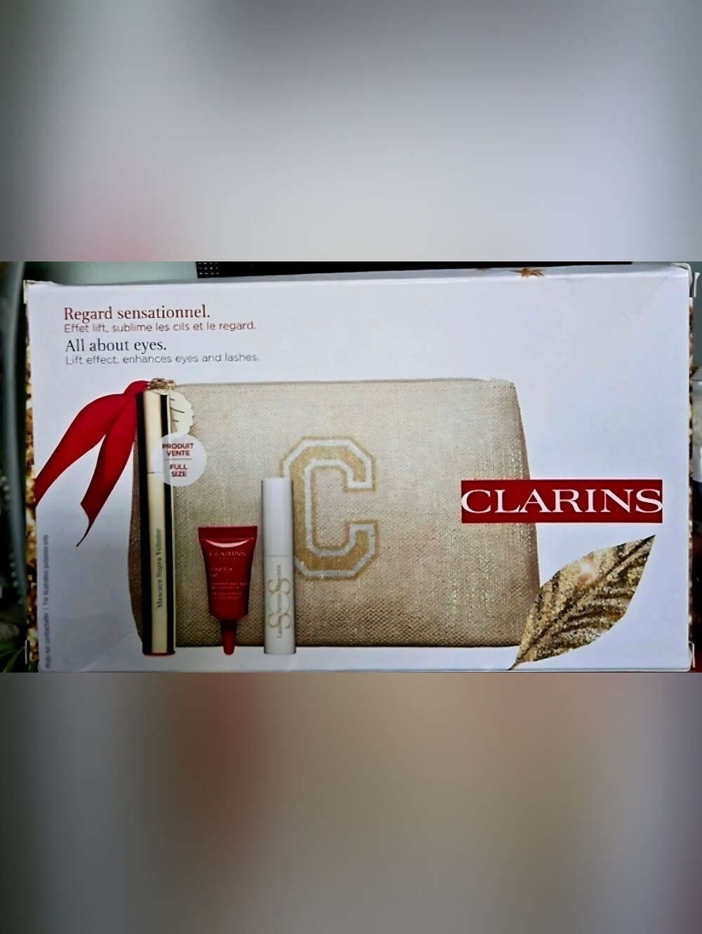 Clarins All About Eyes Gift Set Total Eye Lift Mascara SOS Lash Serum Pouch NIB